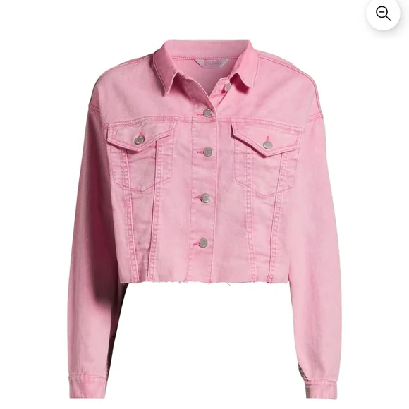 No Boundaries Cropped Raw-edge Pink Acid Wash Button Front Denim Jacket size M - Picture 4 of 14